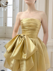 Gold A-Line Strpless Straight Bow Short Homecoming Dress