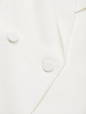 White Buckle Blazer Peaked Lapel Collar Long Sleeve Sheath Midi Dress
