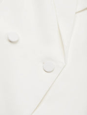 White Buckle Blazer Peaked Lapel Collar Long Sleeve Sheath Midi Dress
