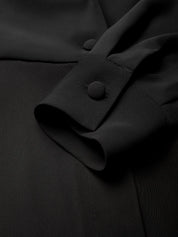 Women Black Mesh Lapel Collar Long Sleeve Dressy Jumpsuit