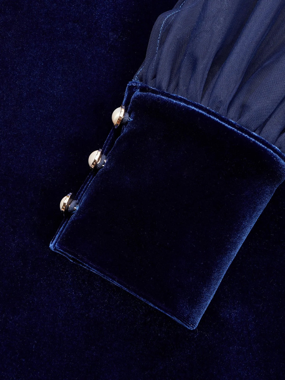 Purplish Blue Mesh Balloon Sleeve Sheath Midi Velvet Dress
