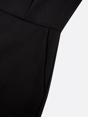 Women Black Bow Boat Neck Short Sleeve Dressy Jumpsuit