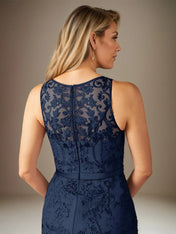 Sheath/Column Lace Scoop Neck Sleeveless Tea Length Dress