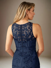 Sheath/Column Lace Scoop Neck Sleeveless Tea Length Dress
