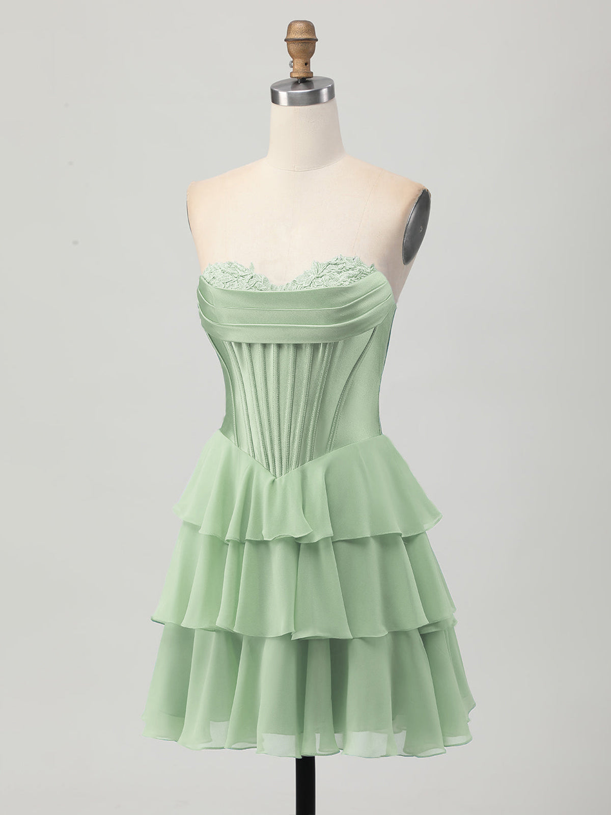 Light Blue A Line Tiered Sweetheart Corset Short Homecoming Dress