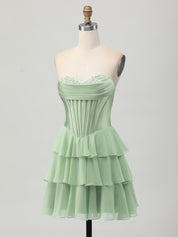 Light Blue A Line Tiered Sweetheart Corset Short Homecoming Dress