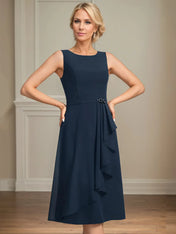 Sheath/Column Scoop Knee-Length Chiffon Mother of the Bride Dress With Cascading Ruffles Beading