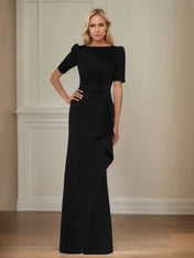 Trumpet/Mermaid Scoop Neck Short Sleeve Floor Length Stretch Crepe Mother of the Bride Dress With Ruffles