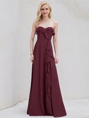 Cabernet Chiffon A Line Sweetheart Sleeveless Floor Length Bridesmaid Dress