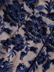 Purplish Blue Lace Sequin Off The Shoulder Half Sleeve Sheath Maxi Dress