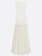 White A Line Chiffon Round Neck Sleeveless Floor Length Dresses