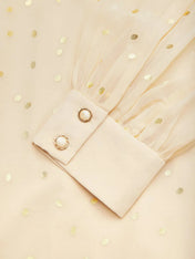 Apricot golden Chiffon V Neck Long Balloon Sleeve A-Line Midi Dress