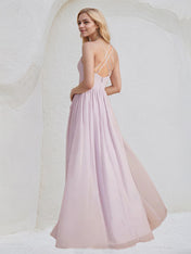 A-Line V-Neck Asymmetrical Chiffon Bridesmaid Dress With Ruffle