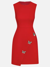 Red Butterfly Buckle Classic Crew Neck Sleeveless A-Line Mini Homecoming Dress