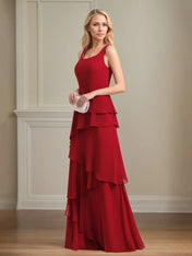 Chiffon Square Neck Sleeveless Floor Length Pleated Mother of the Bride Dresses With Jacket