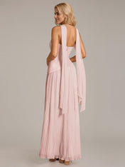 A Line Satin Off The Shoulder Sleeveless Floor Length Dress