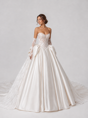 Elegant Strapless Satin and Lace Ball Gown Wedding Dress with Cathedral Train