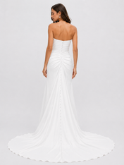 Elegant Strapless Ruched Satin Sheath Wedding Dress with High Slit and Chapel Train
