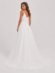 Elegant V-Neck Ruched Chiffon A-Line Wedding Dress with Chapel Train