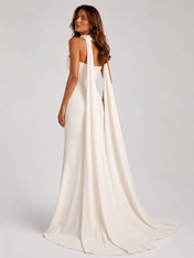 Elegant Strapless Straight-Neck Ruched Sheath Wedding Dress with Draped Neck Scarf and Sweep Train