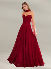 A Line Chiffon Off The Shoulder Sleeveless Floor Length Dress