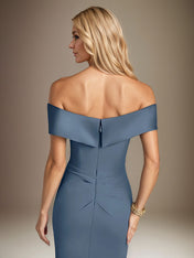 Steel Blue Trumpet/Mermaid Stretch Crepe Off The Shoulder Sleeveless Floor Length Dress