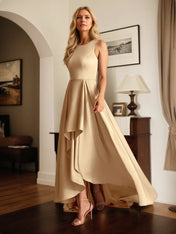 A Line Satin Scoop Neck Sleeveless asymmetrical Dress