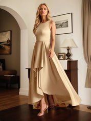 A Line Satin Scoop Neck Sleeveless asymmetrical Dress