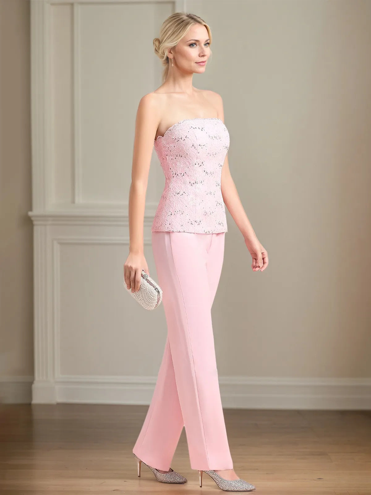Chiffon Off The Shoulder Sleeveless Floor Length Mother of the Bride Pantsuits With Appliques