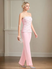 Chiffon Off The Shoulder Sleeveless Floor Length Mother of the Bride Pantsuits With Appliques