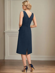 Sheath/Column Scoop Knee-Length Chiffon Mother of the Bride Dress With Cascading Ruffles Beading