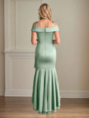 Sheath/Column Satin Off The Shoulder Sleeveless Asymmetrical Dress
