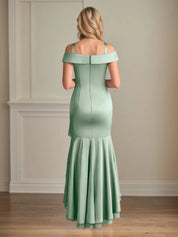 Sheath/Column Satin Off The Shoulder Sleeveless Asymmetrical Dress