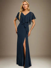 Trumpet/Mermaid V-Neck Floor-Length Chiffon Dress With Cascading Ruffles