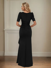 Trumpet/Mermaid Scoop Neck Short Sleeve Floor Length Stretch Crepe Mother of the Bride Dress With Ruffles