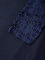 Purplish blue Lace Chiffon Crew Neck Half Sleeve A-Line Midi Dress