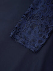 Purplish blue Lace Chiffon Crew Neck Half Sleeve A-Line Midi Dress
