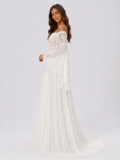 Elegant Lace Applique Chiffon A-Line Wedding Dress with Sweep Train