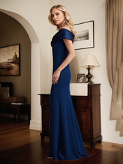Royal Blue Sheath/Column Off The Shoulder Mother of the Bride Dress With High Slit