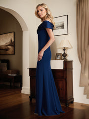 Royal Blue Sheath/Column Off The Shoulder Mother of the Bride Dress With High Slit
