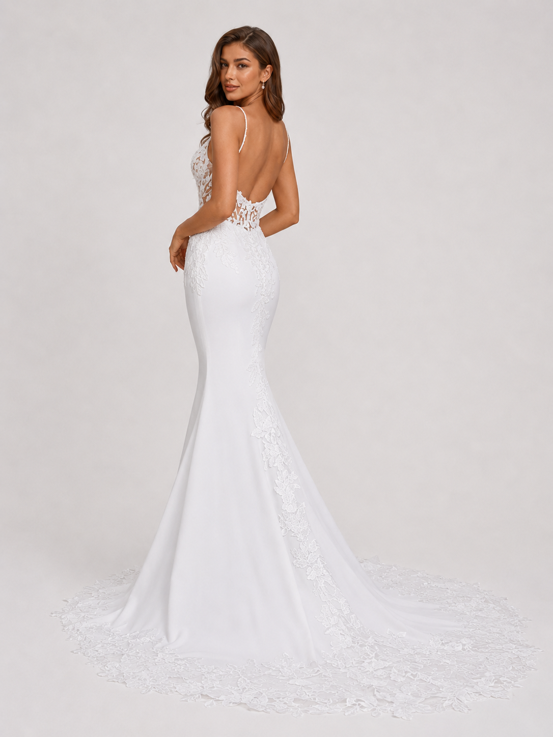 Elegant Sweetheart Lace and Satin Sheath Wedding Dress with Chapel Train