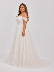 Elegant Off-the-Shoulder Lace Applique A-Line Wedding Dress with Corset Back and Chapel Train