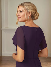 A Line V Neck Flutter Sleeve Floor Length Chiffon Mother of the Bride Dress