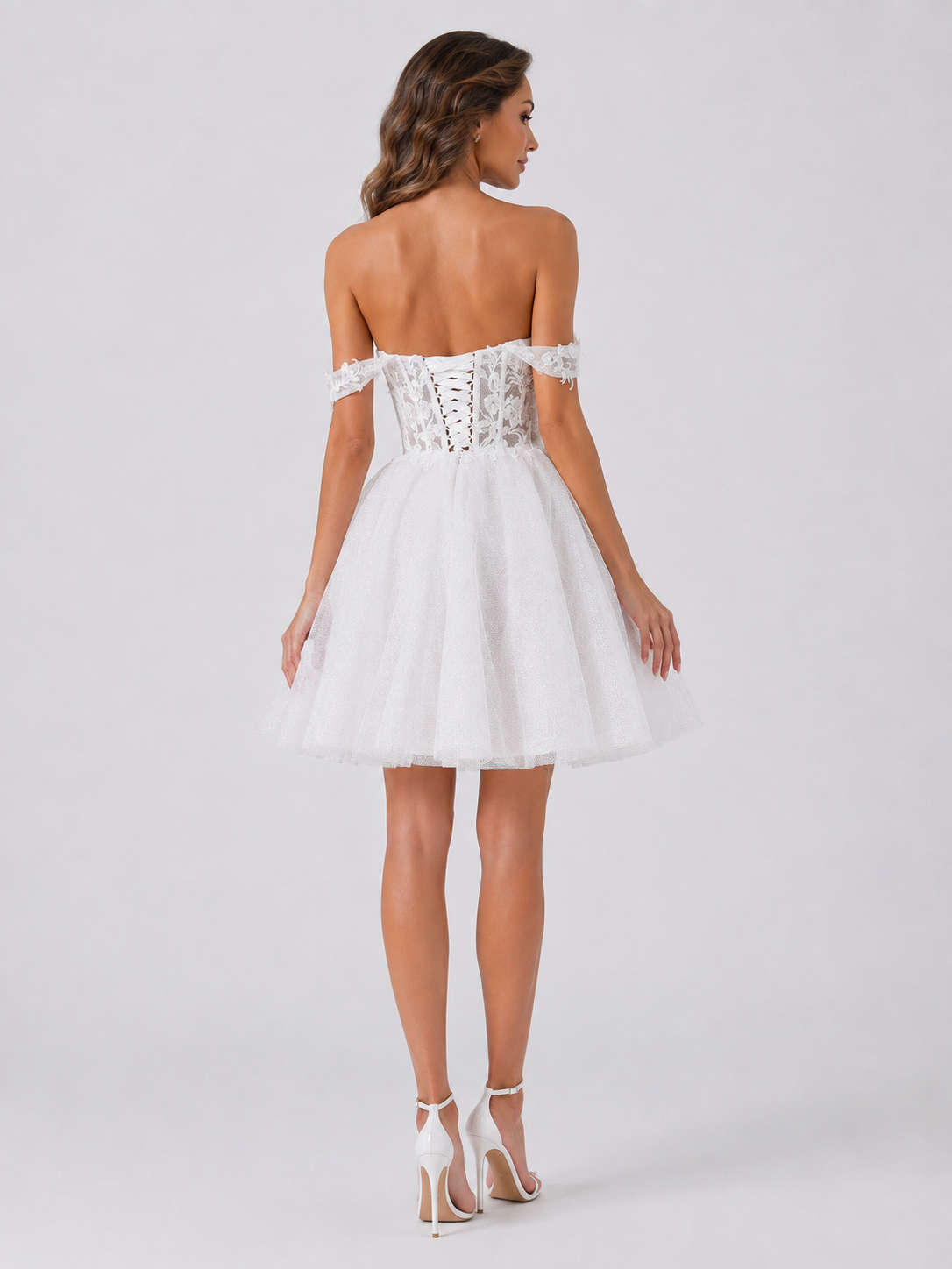 Romantic Off-the-Shoulder Lace Tulle A-Line Short Wedding Dress