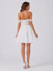 Romantic Off-the-Shoulder Lace Tulle A-Line Short Wedding Dress
