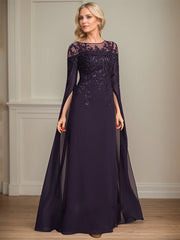 Sheath/Column Scoop Illusion Floor-Length Lace Chiffon Mother of the Bride Dress With Sequins