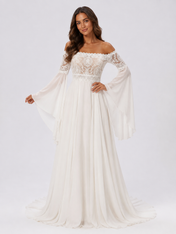 Elegant Lace Applique Chiffon A-Line Wedding Dress with Sweep Train