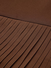 Brown Pleated Slit Classic Boat Neck Sleeveless Mermaid Midi Dress
