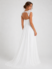 Elegant Sweetheart Lace Bodice Chiffon A-Line Wedding Dress with Chapel Train