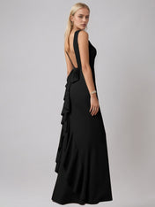 Black Sheath/Column Satin Scoop Neck Sleeveless Floor Length Dress With Bow